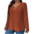 thumbnail image 1 of Women Solid Color Plus Size Fall And Winter Long Sleeve V-Neck Metal Buckle SweaterLoose Sweater, 1 of 6
