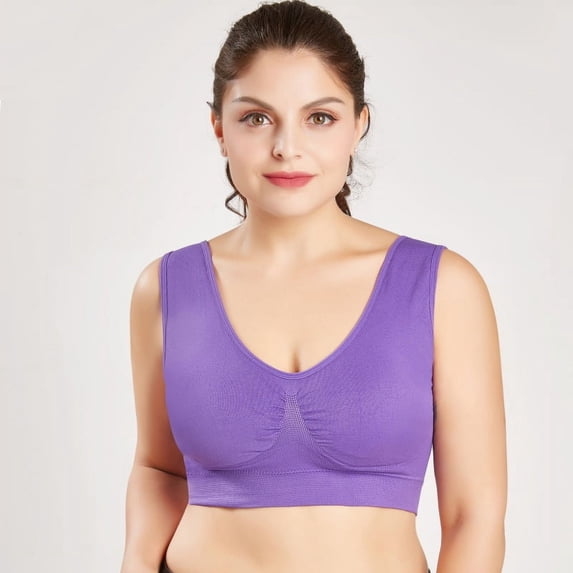 Women Solid Color Plus Size Ultra-thin Sports Bra Large Bra Fashion Comfort Padded Seamless Bra Adjustment Type Wire-Free Sports Underwear Stretch Fitness Tops Workout Yoga Bras, Purple,4XL
