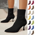 thumbnail image 1 of Women Solid Color Pointed Toe Knit Sock Ankle Boots Stiletto Thin High Heel Stretch Slip on Fall Winter Dress Short Booties Yellow 9.5(43), 1 of 5