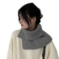 thumbnail image 1 of Women Solid Color Ribbed Knit Faux Collar Neck Guard Winter Turtleneck Dickey Asymmetrical Split Scarf Shawl with Button, 1 of 6