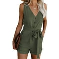 thumbnail image 1 of Women Solid Color Rompers Deep V-Neck Sleeveless Summer Short Jumpsuits, 1 of 9