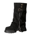 thumbnail image 1 of Women Solid Color Round Toe Side Zipper Buckle Strap Ruched Mid Calf Boots Faux Suede Block Mid Heel Winter Casual Boots US Size 5 To 8.5 Black, 1 of 9