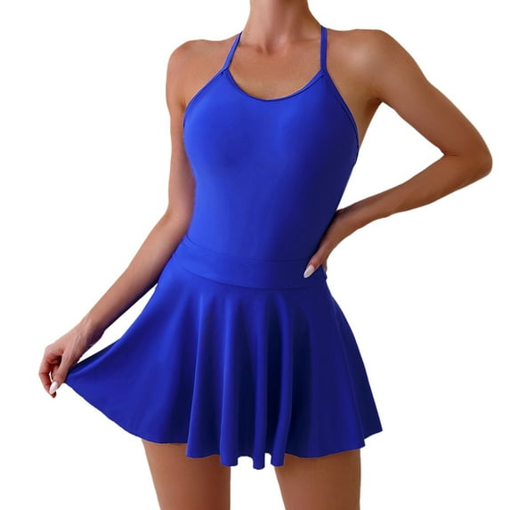Women Solid Color Sexy Backless V Neck Bikini Jumpsuit Romper Swimsuit And Skirt Swimming Set Suit