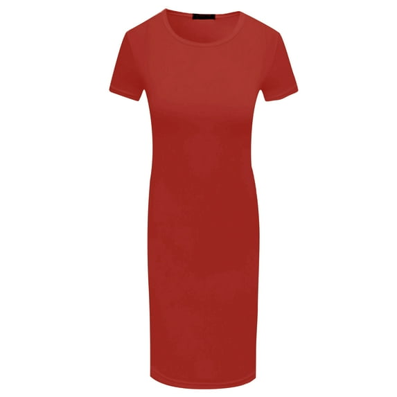Women Solid Color Short Sleeve Bodycon Long Pencil Dress Round Neck Package Hip Cocktail Party Sundress