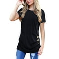 thumbnail image 1 of Women Solid Color Short Sleeve Button Decor Tops, 1 of 3