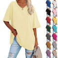 thumbnail image 1 of Women Solid Color Short-sleeved V-neck Cotton Base Shirt Ins Fashion Waist Women's Top, 1 of 2