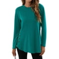 thumbnail image 1 of Women Solid Color Side Button Crew Neck Long Sleeve Scoop Hem Top, 1 of 5
