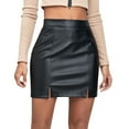 thumbnail image 1 of Women Solid Color Skirt Pu Leather Slim Solid Color High Waist Zipper Split Skirt Vacation Holiday Female Dailywear, 1 of 4