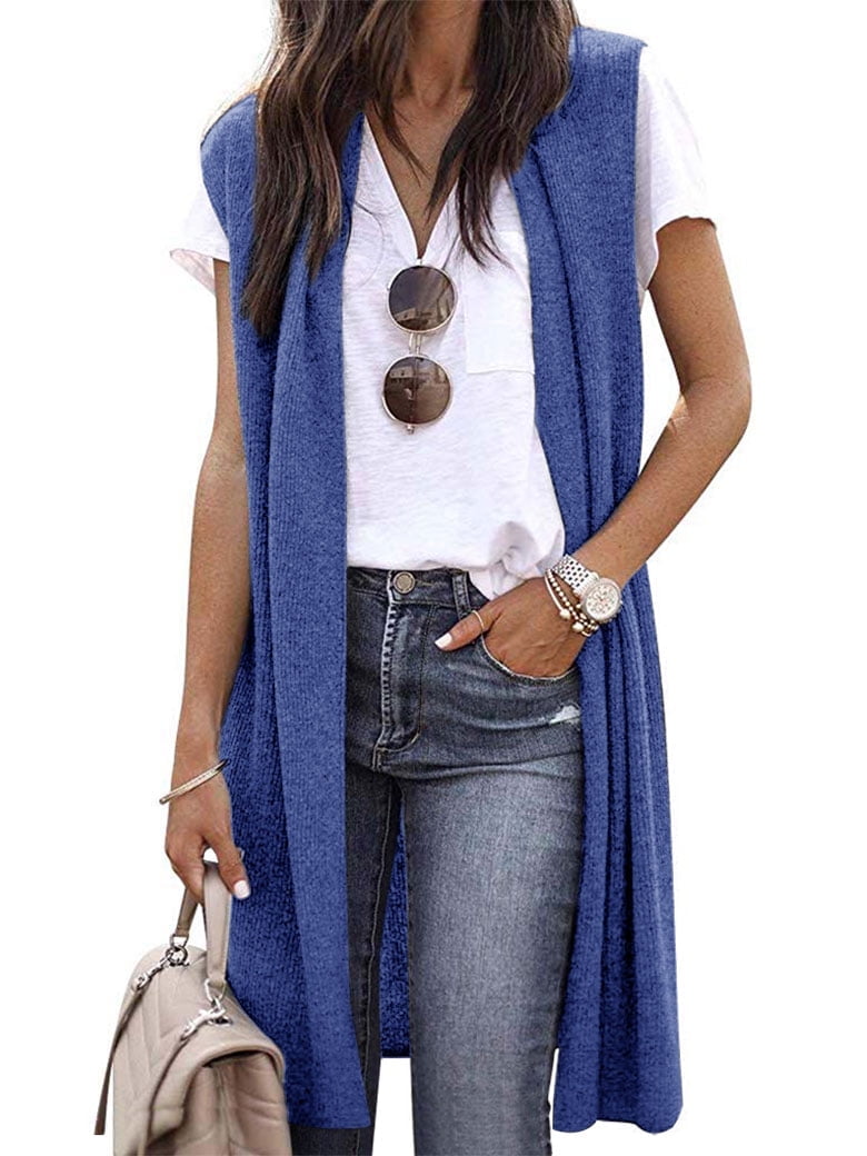 ZXSXSY Women Solid Color Sleeveless Long Vest Cardigan