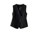 thumbnail image 1 of Women Solid Color Sleeveless Vest, Lightweight Layering Piece V Neck Asymmetrical Button Outerwear, 1 of 4
