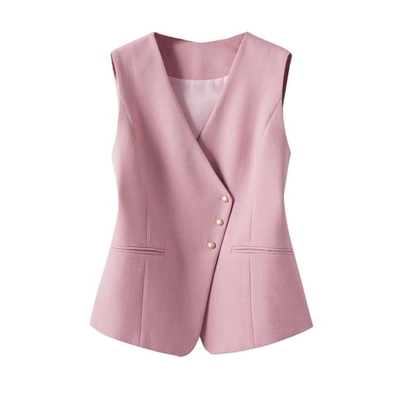 Women Solid Color Sleeveless Vest, Lightweight Layering Piece V Neck Asymmetrical Button Outerwear