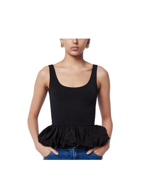 Women Solid Color Square Neck Backless Bubble Tank Top Sleeveless Fashion Vest