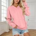 thumbnail image 1 of Women Solid Color Sweatshirts With Pocket V-Neck Long Sleeve Pullovers Pink 2XL, 1 of 5