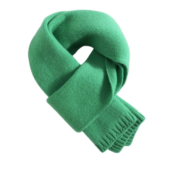 Women Solid Color Thickened Knit Scarf Soft Fleece Lined Cold‑Resistant Warm Long Wrap Scarves Winter Outdoor Daily Accessory for Ladies Green