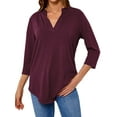 thumbnail image 1 of Women Solid Color V Neck 3/4 Sleeve Top, 1 of 9