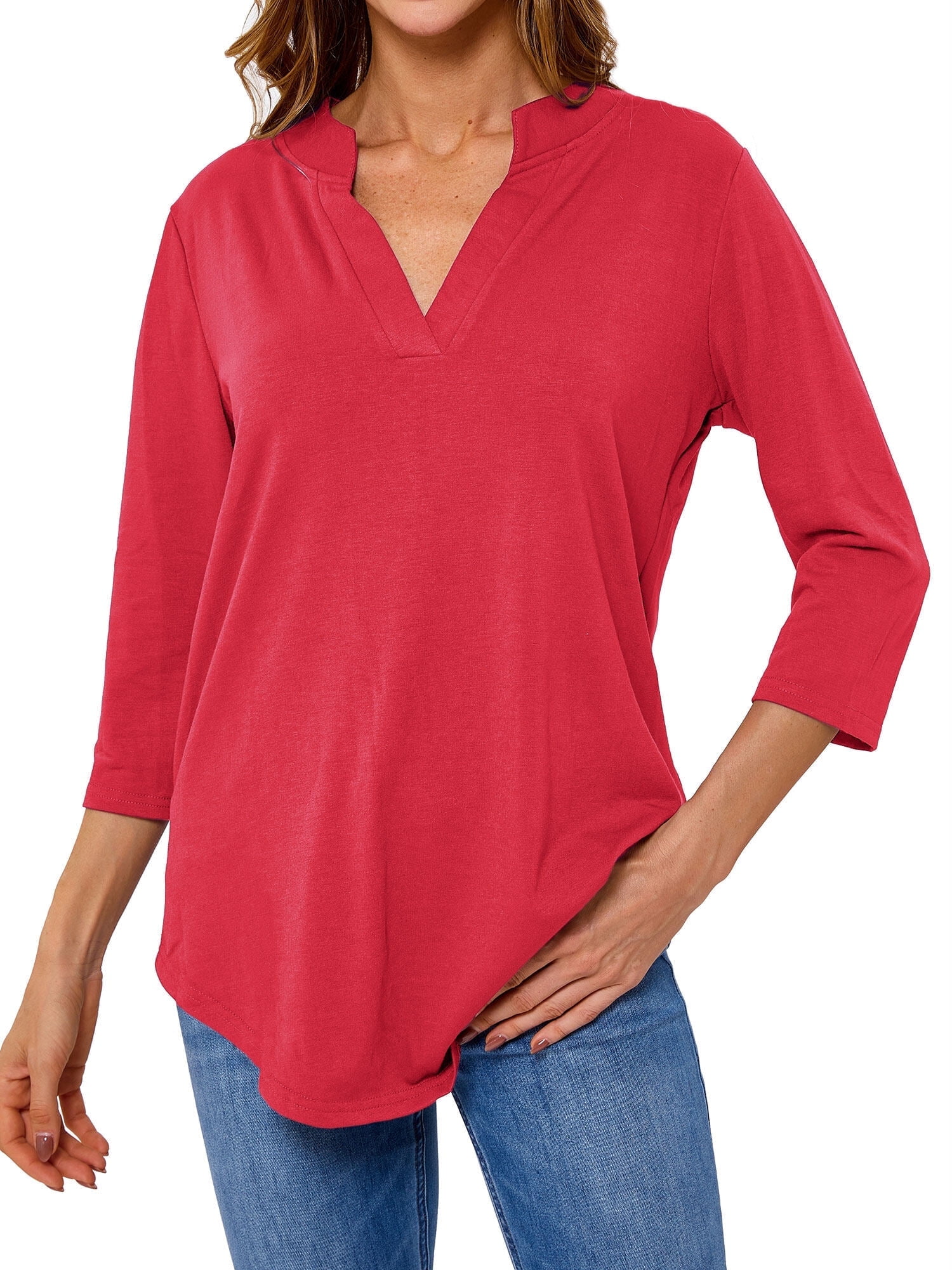 Go To Narrow V-Neck Top 3/4 Sleeve