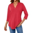 thumbnail image 1 of Women Solid Color V Neck 3/4 Sleeve Top, 1 of 9