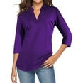thumbnail image 1 of Women Solid Color V Neck 3/4 Sleeve Top, 1 of 10