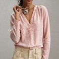 thumbnail image 1 of Women Solid Color V Neck Cotton Linen Blouse,Roll Up Long Sleeve Loose Bohemian Casual Shirt,Lightweight Breathable Basic Top for Daily Leisure,Travel Spring Summer 2026 Outfits Pink L, 1 of 6