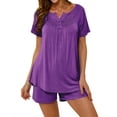 thumbnail image 1 of Hibeli Womens Summer Pajama Sets 2 Piece Cozy Short Sleeve Lounge Soft Sleepwear Set, 1 of 6