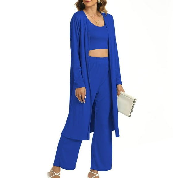 Women Solid Color Vest Trousers Robe Three Piece Set Wool Business Suit Women Womens Elegant Jumpsuits Wedding Guest Jumpsuit Formal Pants Suits for Women Evening Weddings Women Romper Suit Coat for