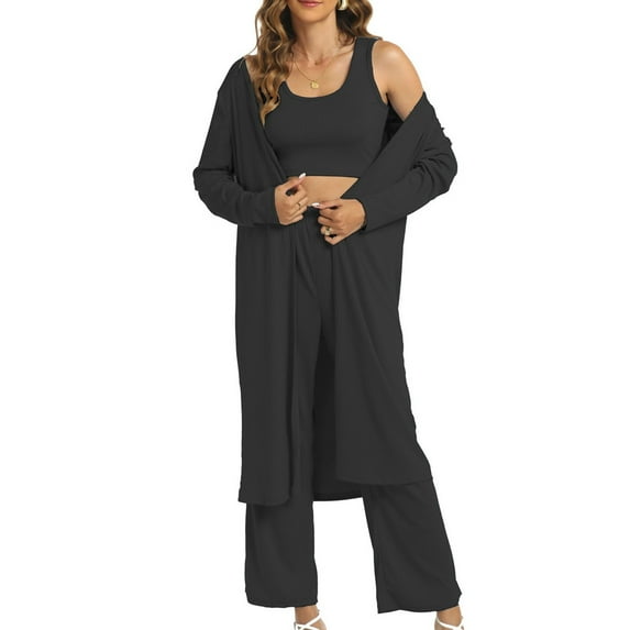 Women Solid Color Vest Trousers Robe Three Piece Set Wool Business Suit Women Womens Elegant Jumpsuits Wedding Guest Jumpsuit Formal Pants Suits for Women Evening Weddings Women Romper Suit Coat for