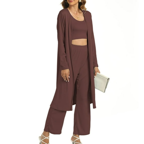 Women Solid Color Vest Trousers Robe Three Piece Set Wool Business Suit Women Womens Elegant Jumpsuits Wedding Guest Jumpsuit Formal Pants Suits for Women Evening Weddings Women Romper Suit Coat for