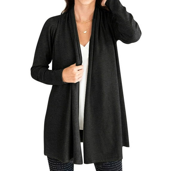 Women Solid Color Waterfall Neck Knitted Cardigan