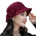 thumbnail image 1 of Women Solid Color Winter Hat Wool Cloche Bucket with Bow Accent,One Size, 1 of 3