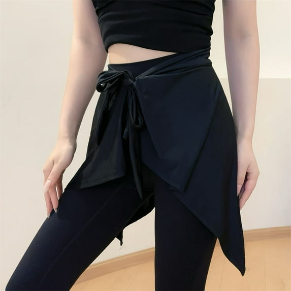 Women Solid Color Yoga Tennis Up Skirt Athletic Workout Running Tie Up Wrap Skirts Hip Covering Asymmetrical Scarf