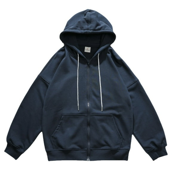 Women Solid Colour hoodie Men Oversized Zip Up Sweatshirts Long Sleeve Hooded Jackets