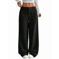 thumbnail image 1 of Women Solid Corduroy Wide Leg Pants Button Front Zipper Straight Pants with Pockets Black S, 1 of 8