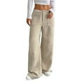 thumbnail image 1 of Women Solid Corduroy Wide Leg Pants Button Front Zipper Straight Pants with Pockets  M, 1 of 8