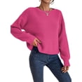 thumbnail image 1 of Women Solid Crew Neck Cropped Drop Shoulder Oversized Long Sleeve Soft Knit Sweater 102 - Fuchsia L, 1 of 10