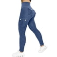 thumbnail image 1 of Women Solid Denim Yoga Pants High Waist Butt Lifting High Stretch Slim Fit Workout Sports Active Pants Blue XXL, 1 of 8