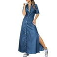 thumbnail image 1 of Women Solid Dress Casual Fashion Turndown Collar Long Sleeve Loose Dress Women Summer Casual Loose Dresses, 1 of 7