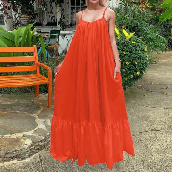 Women Solid Dress Fashion Loose Backless Swing Strap Pocket Big Casual Dress Women's Dress V Neck Tunic Dress for Women Easter Dresses for Women Mini for Women plus Size Maxi Dresses Womens Long