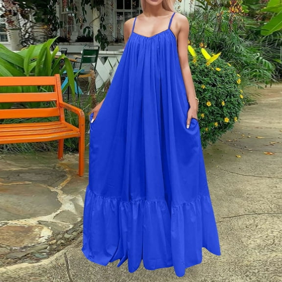 Women Solid Dress Fashion Loose Backless Swing Strap Pocket Big Casual Dress Women's Dress V Neck Tunic Dress for Women Easter Dresses for Women Mini for Women plus Size Maxi Dresses Womens Long