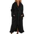 thumbnail image 1 of Women Solid Flannel Robe Long Sleeve Thermal Bathrobe Elegant Loungewear Color:Black Size:XL, 1 of 5
