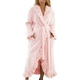 thumbnail image 1 of Women Solid Flannel Robe Long Sleeve Thermal Bathrobe Elegant Loungewear Color:Pink Size:M, 1 of 7