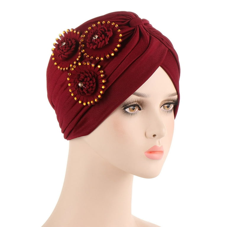 Women Solid Floral India Muslim Ruffle Chemo Hat Headwear Head ...
