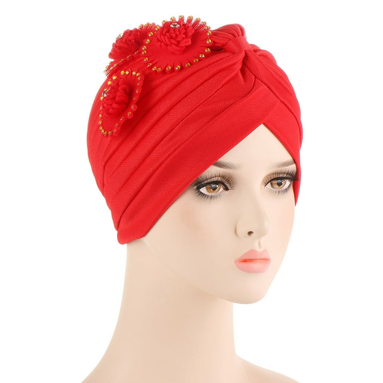 Women Solid Floral India Muslim Ruffle Chemo Hat Headwear Head ...