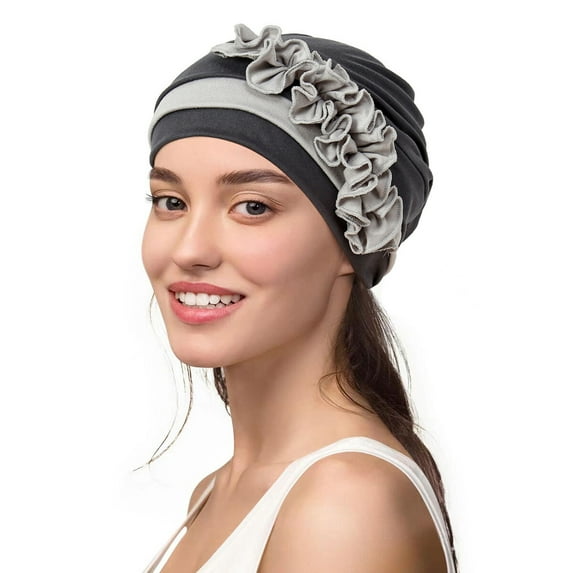 Women Solid Flower Stretch Turban Beanie Hat Headband Hair Wrap Headwrap Cap