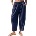 thumbnail image 1 of Women Solid Harem Capris Elastic Drawstring Waist Pockets Lightweight Summer Beach Holiday Casual Pants Navy M, 1 of 7