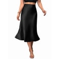 thumbnail image 1 of Women Solid High Waist Silky Casual Elastic Satin Midi Skirt Black L, 1 of 9