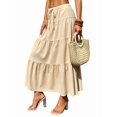 thumbnail image 1 of Women Solid High Waist Tiered Pleated A-Line Maxi Cake Skirt Khaki L, 1 of 7