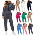 thumbnail image 1 of Women Solid Hooded Long Sleeve Jumpsuit, Full Zip Up Casual Jogger Jumpsuit for Winter Daily Casual Wear Gray XL(XL), 1 of 7