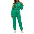 thumbnail image 1 of Women Solid Hooded Long Sleeve Jumpsuit, Full Zip Up Casual Jogger Jumpsuit for Winter Daily Casual Wear Green S(S), 1 of 7