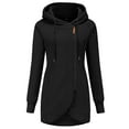 thumbnail image 1 of Women Solid Hooded Sweatshirt Pocket Split Hem Long Sleeve Zipper Top, 1 of 3