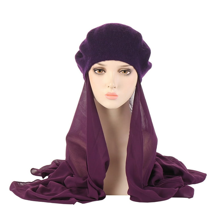 Women Solid India Muslim Ruffle Chemo Hat Headwear Head Wraps ...
